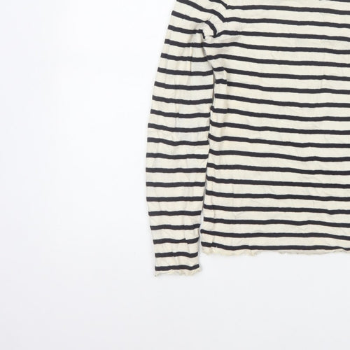Next Women Black Ivory Striped Cropped Long Sleeve Jersey T-Shirt UK 8