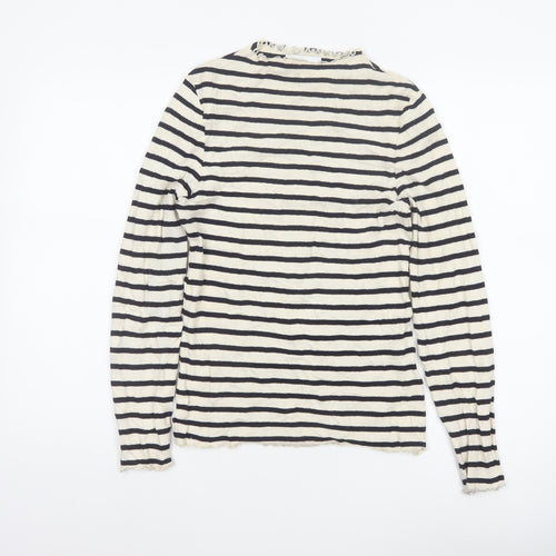 Next Women Black Ivory Striped Cropped Long Sleeve Jersey T-Shirt UK 8