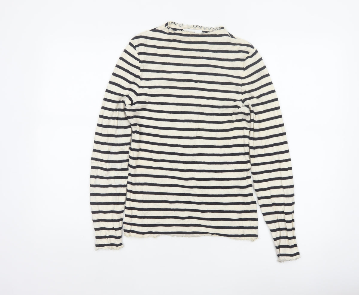 Next Women Black Ivory Striped Cropped Long Sleeve Jersey T-Shirt UK 8