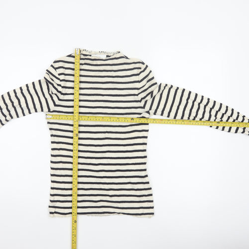 Next Women Black Ivory Striped Cropped Long Sleeve Jersey T-Shirt UK 8