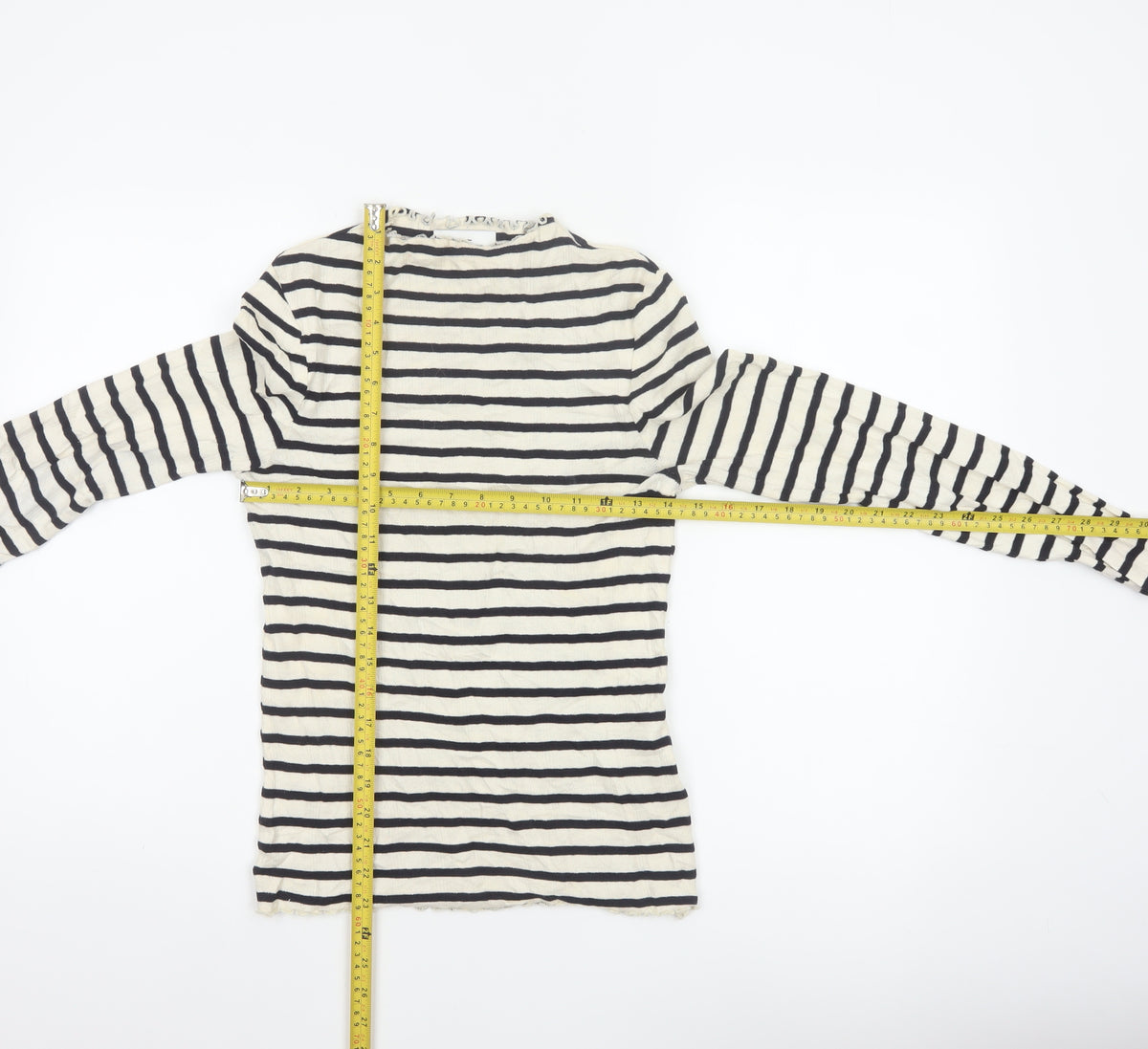 Next Women Black Ivory Striped Cropped Long Sleeve Jersey T-Shirt UK 8