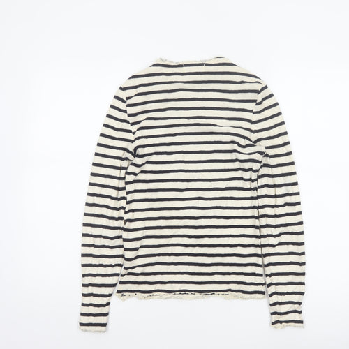Next Women Black Ivory Striped Cropped Long Sleeve Jersey T-Shirt UK 8