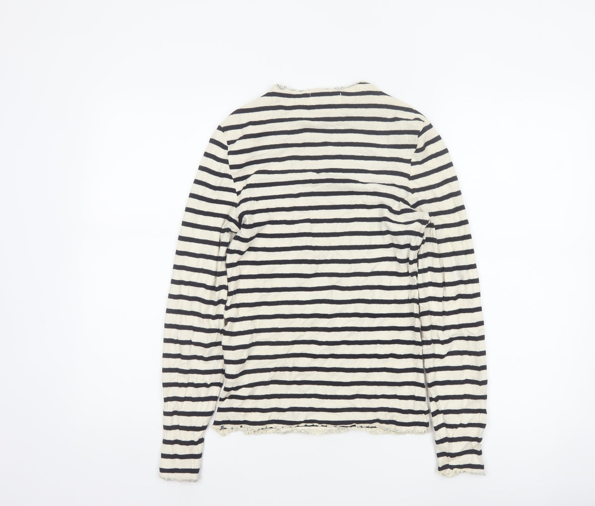 Next Women Black Ivory Striped Cropped Long Sleeve Jersey T-Shirt UK 8