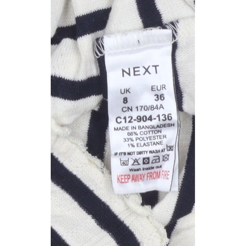 Next Women Black Ivory Striped Cropped Long Sleeve Jersey T-Shirt UK 8