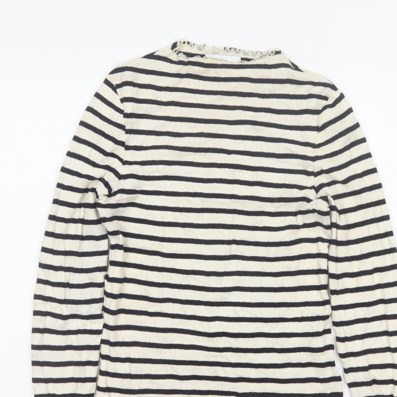 Next Women Black Ivory Striped Cropped Long Sleeve Jersey T-Shirt UK 8