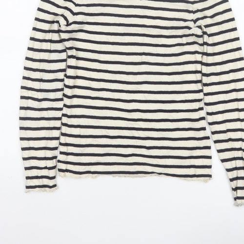 Next Women Black Ivory Striped Cropped Long Sleeve Jersey T-Shirt UK 8