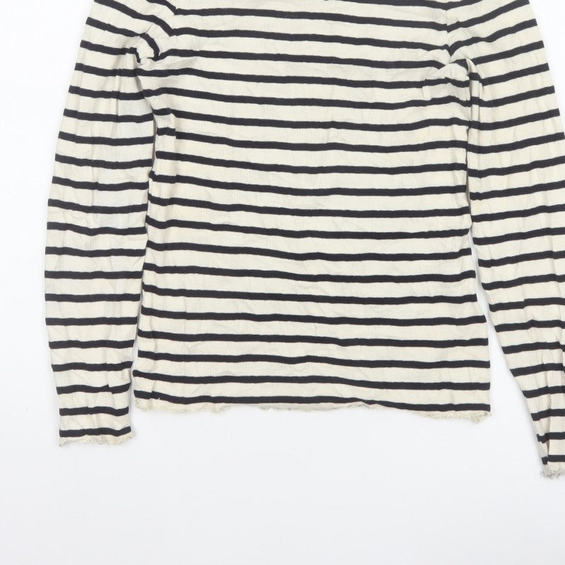 Next Women Black Ivory Striped Cropped Long Sleeve Jersey T-Shirt UK 8