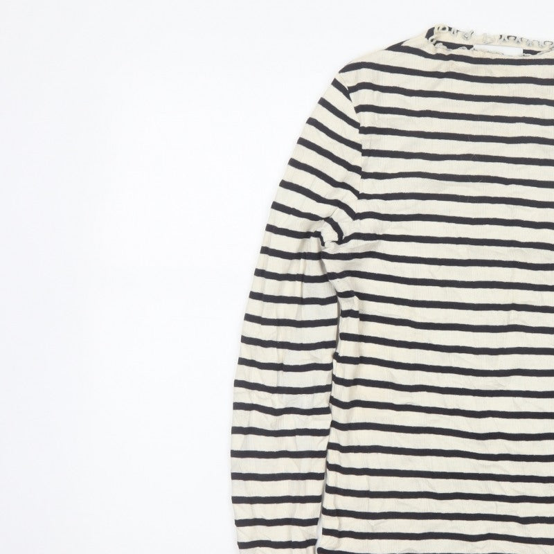 Next Women Black Ivory Striped Cropped Long Sleeve Jersey T-Shirt UK 8