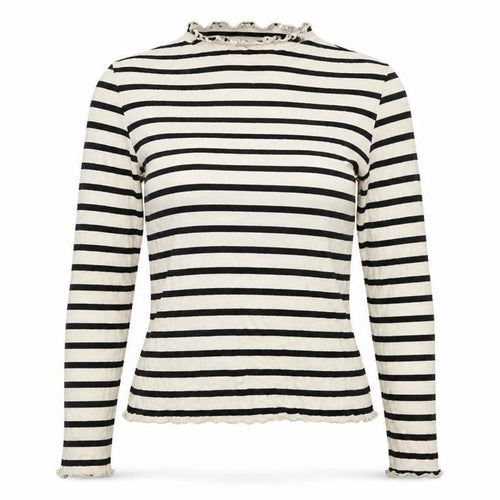Next Women Black Ivory Striped Cropped Long Sleeve Jersey T-Shirt UK 8