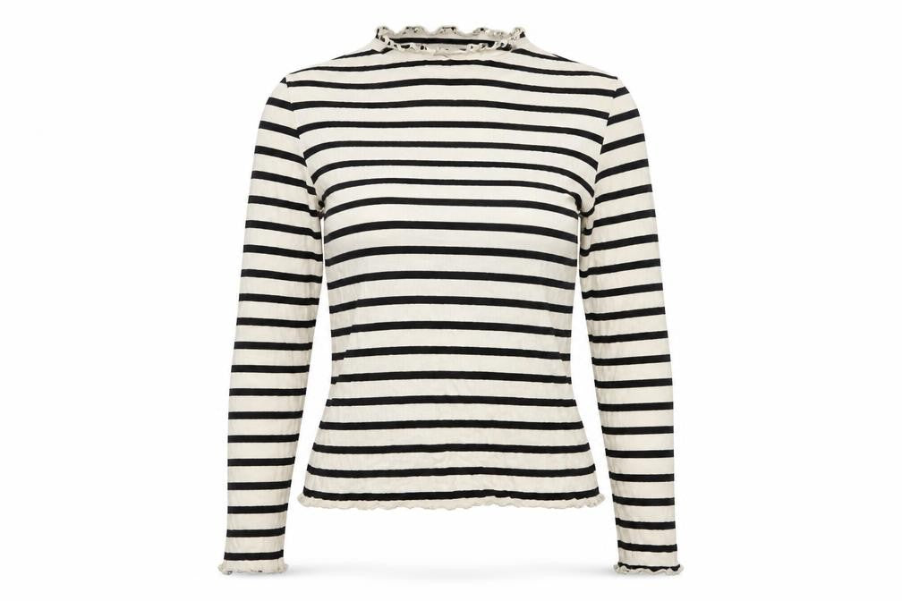 Next Women Black Ivory Striped Cropped Long Sleeve Jersey T-Shirt UK 8