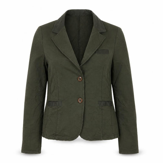Billi Women Green M Cotton Stretch 2 Button Notch Lapel Blazer Jacket