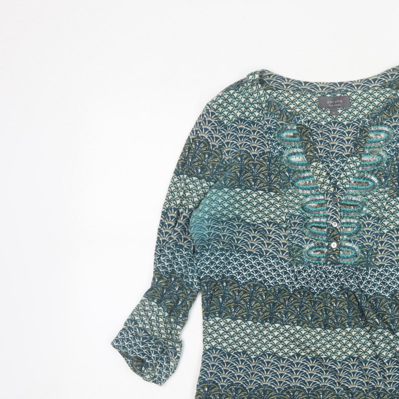 Additional view of Per Una Women Blue Geometric Sequin Cotton Tunic Blouse UK 12