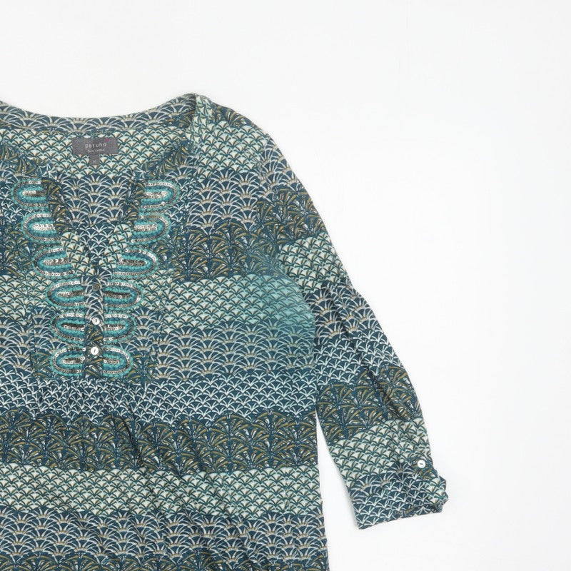 Additional view of Per Una Women Blue Geometric Sequin Cotton Tunic Blouse UK 12