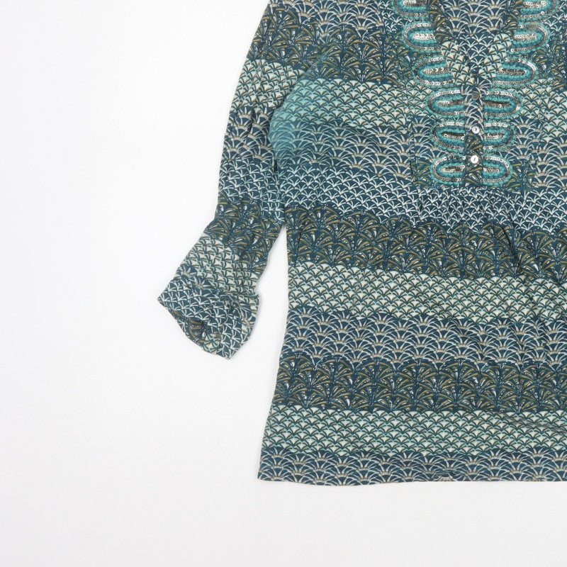 Additional view of Per Una Women Blue Geometric Sequin Cotton Tunic Blouse UK 12