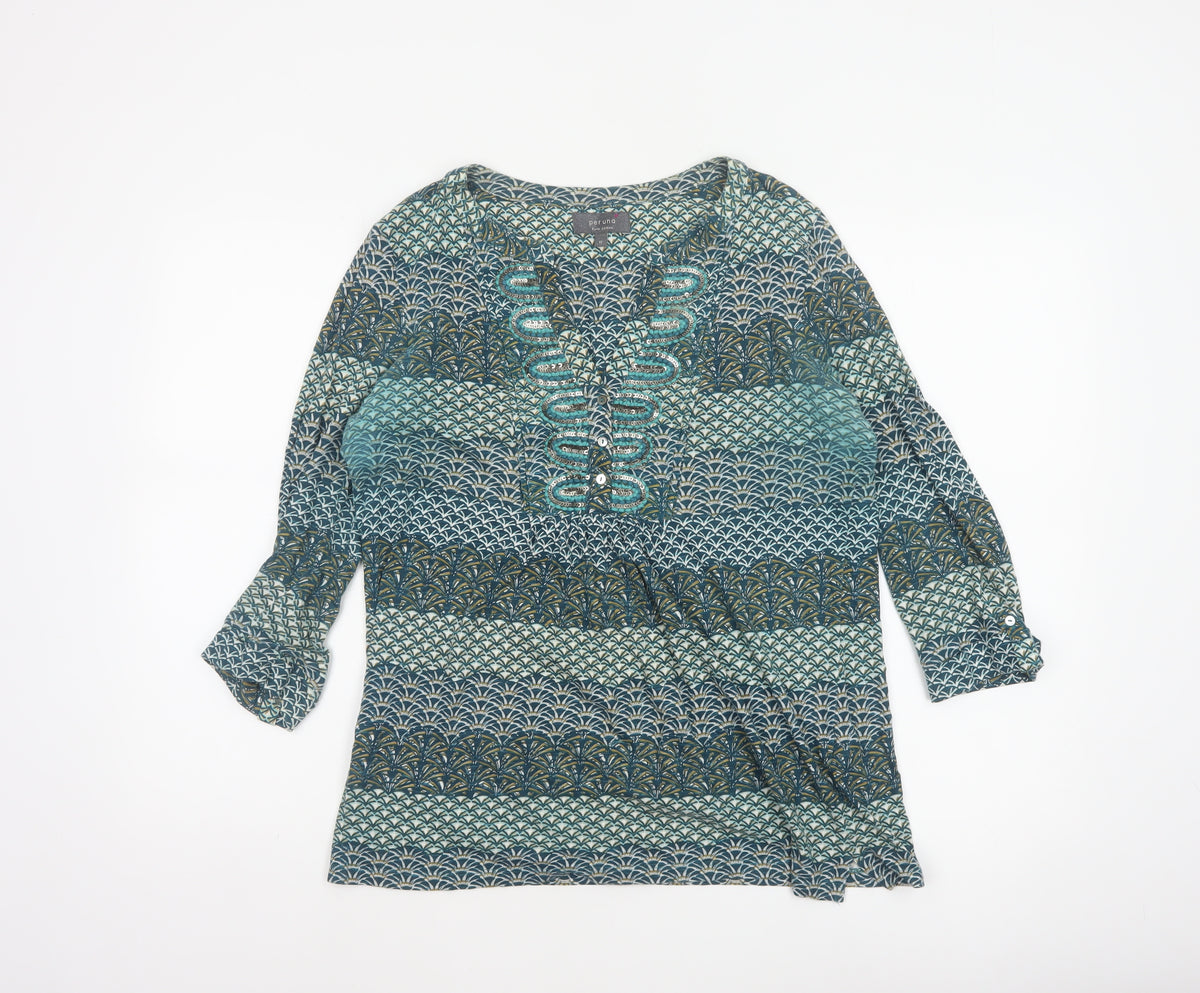 Back view of Per Una Women Blue Geometric Sequin Cotton Tunic Blouse UK 12