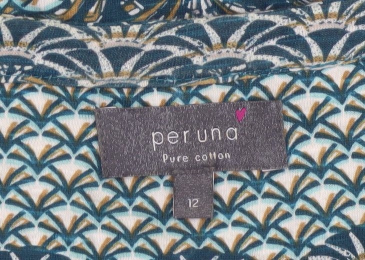 Additional view of Per Una Women Blue Geometric Sequin Cotton Tunic Blouse UK 12