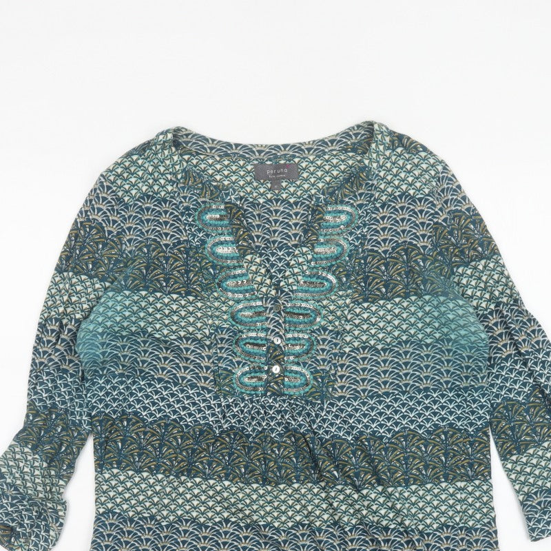 Additional view of Per Una Women Blue Geometric Sequin Cotton Tunic Blouse UK 12
