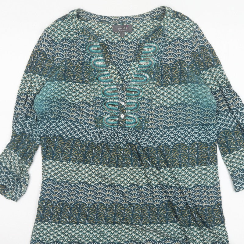 Additional view of Per Una Women Blue Geometric Sequin Cotton Tunic Blouse UK 12