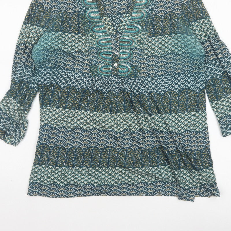 Additional view of Per Una Women Blue Geometric Sequin Cotton Tunic Blouse UK 12