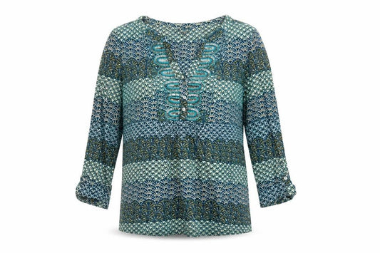 Per Una Women Blue Geometric Sequin Cotton Tunic Blouse UK 12