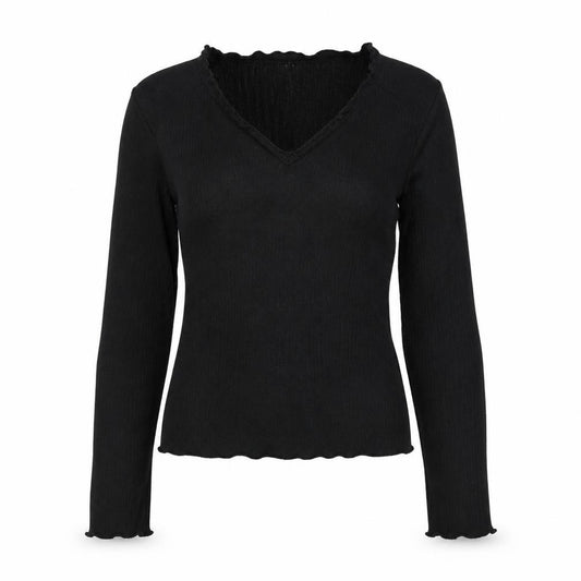 ASOS Design Women’s Black UK 10 Ribbed V-Neck Long Sleeve Jumper