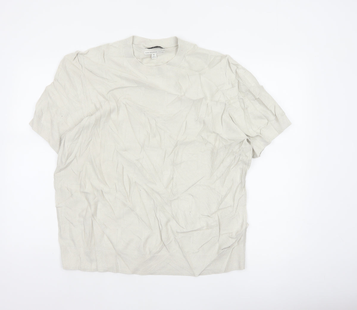Autograph Men Ivory 2XL Short Sleeve Cotton Crew Neck Pullover Jumper