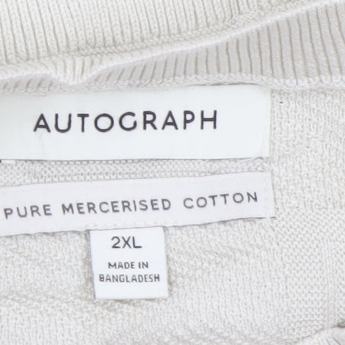 Autograph Men Ivory 2XL Short Sleeve Cotton Crew Neck Pullover Jumper