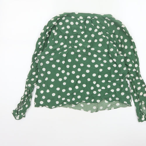 Boden Women Green UK 12 Petite Polka Dot V-Neck Ruffle Blouse
