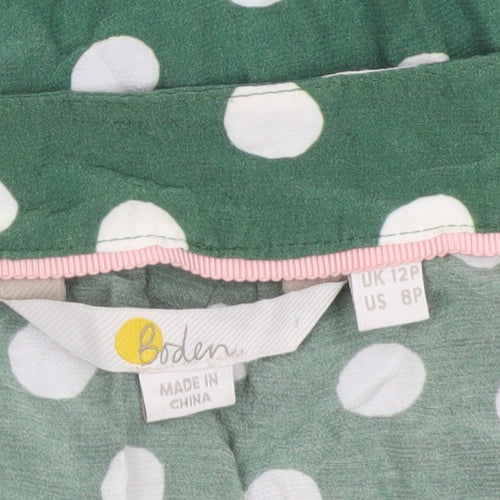 Boden Women Green UK 12 Petite Polka Dot V-Neck Ruffle Blouse