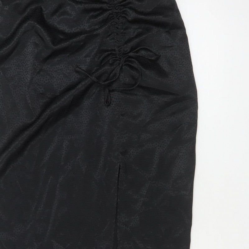 New Look Women Black UK 12 Pencil Long Ruched Slit Skirt