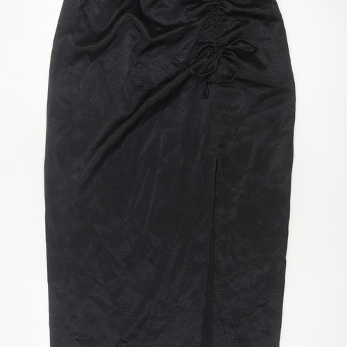 New Look Women Black UK 12 Pencil Long Ruched Slit Skirt