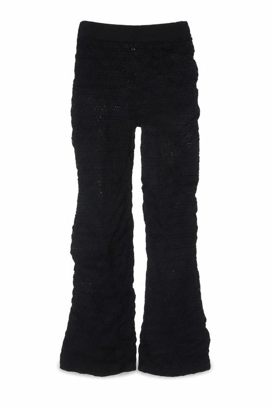 Ronny Kobo Women Black L Crochet Knit High Rise Flared Trousers