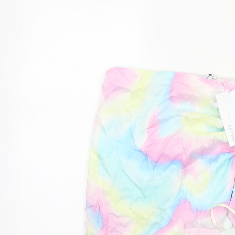 Bershka Women Multicoloured M Wrap Mini Ruched Rainbow Skirt