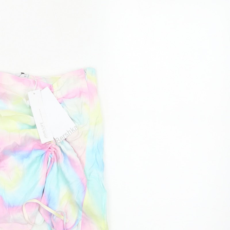 Bershka Women Multicoloured M Wrap Mini Ruched Rainbow Skirt
