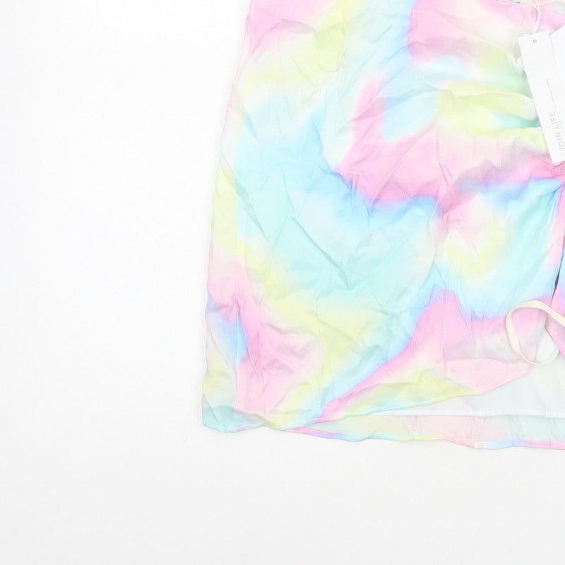 Bershka Women Multicoloured M Wrap Mini Ruched Rainbow Skirt
