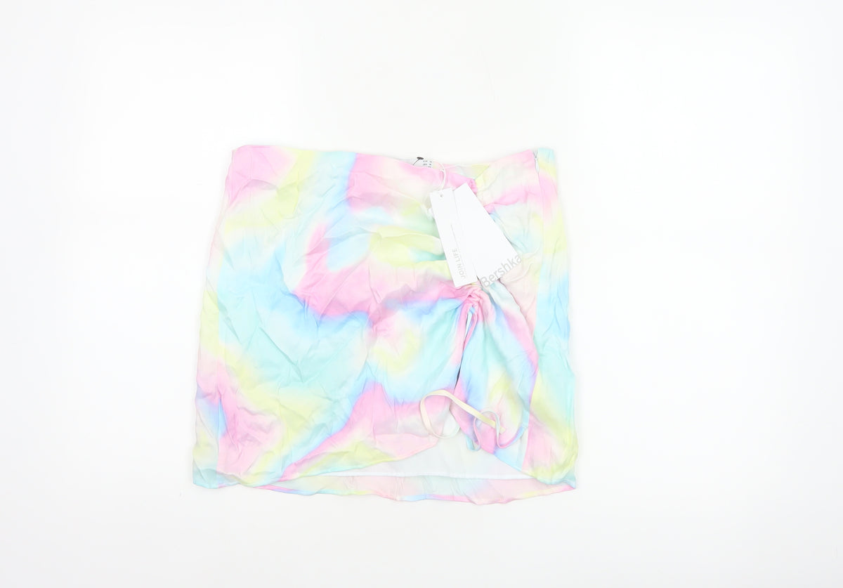 Bershka Women Multicoloured M Wrap Mini Ruched Rainbow Skirt