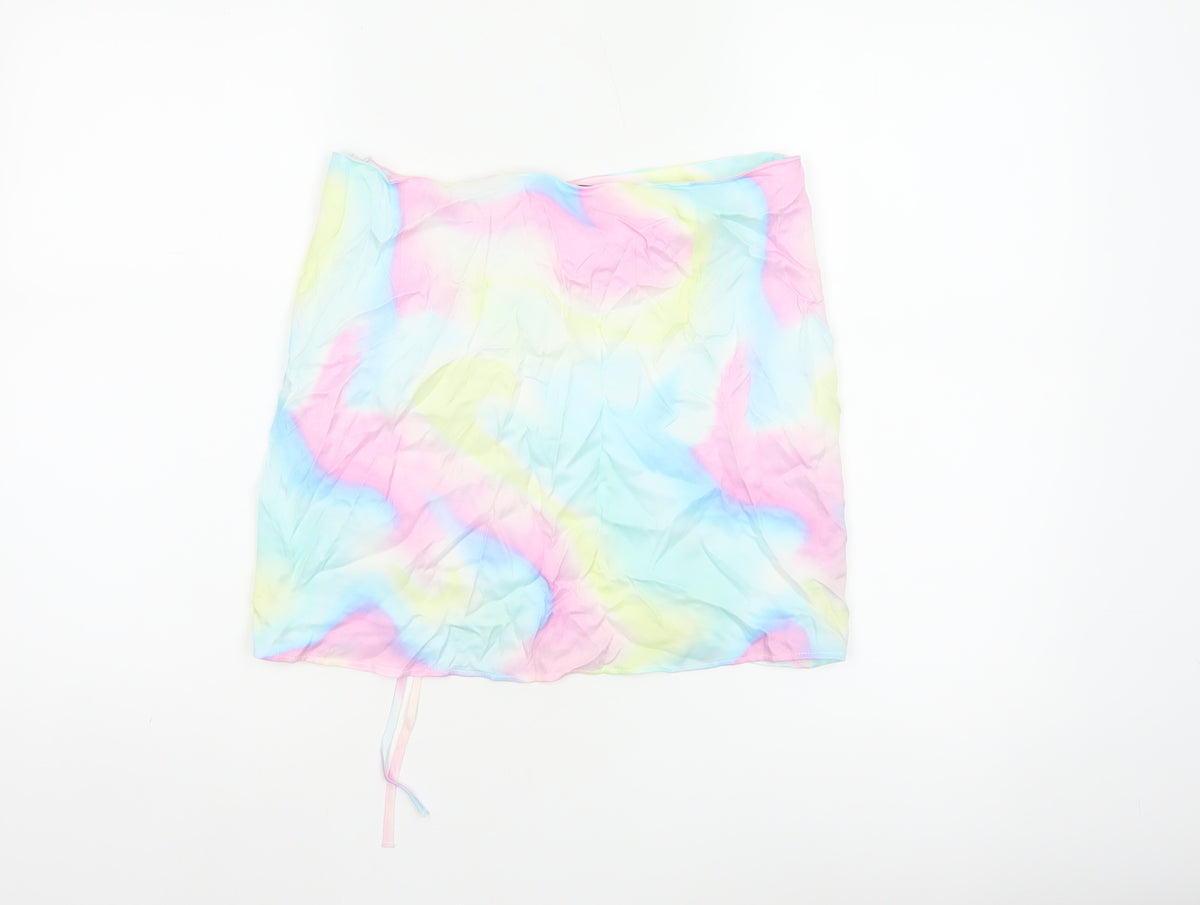 Bershka Women Multicoloured M Wrap Mini Ruched Rainbow Skirt