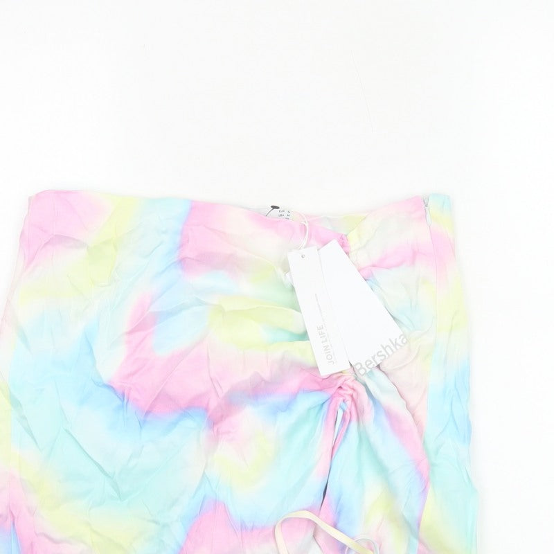 Bershka Women Multicoloured M Wrap Mini Ruched Rainbow Skirt