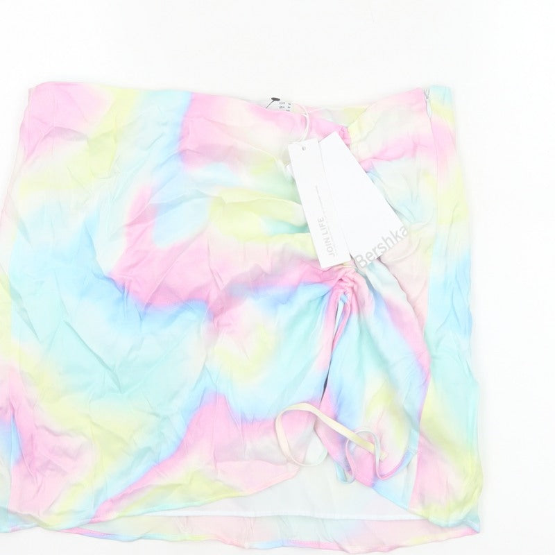 Bershka Women Multicoloured M Wrap Mini Ruched Rainbow Skirt
