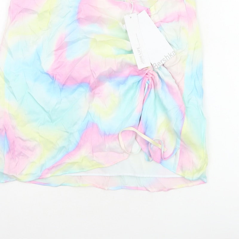 Bershka Women Multicoloured M Wrap Mini Ruched Rainbow Skirt