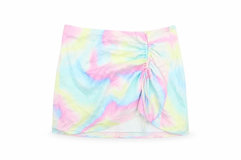 Bershka Women Multicoloured M Wrap Mini Ruched Rainbow Skirt