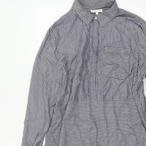 Warehouse Women Grey Stripe Shirt Dress UK 16 Collared Long Sleeve