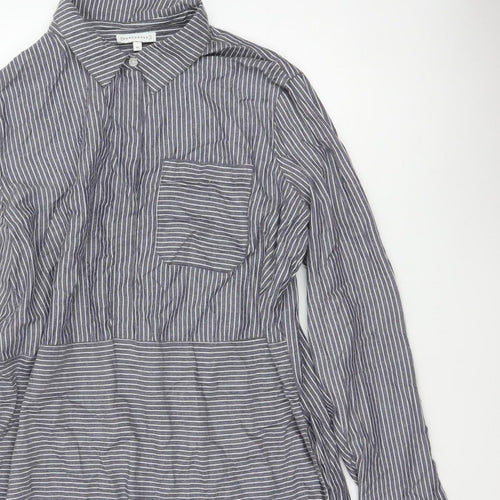 Warehouse Women Grey Stripe Shirt Dress UK 16 Collared Long Sleeve