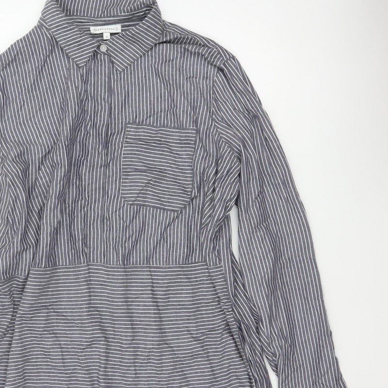 Warehouse Women Grey Stripe Shirt Dress UK 16 Collared Long Sleeve