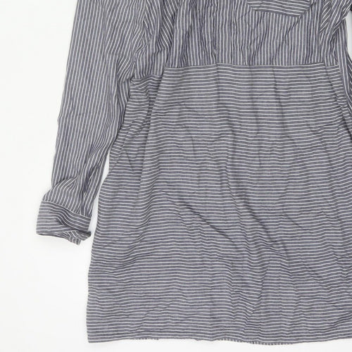 Warehouse Women Grey Stripe Shirt Dress UK 16 Collared Long Sleeve
