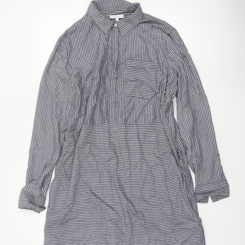 Warehouse Women Grey Stripe Shirt Dress UK 16 Collared Long Sleeve
