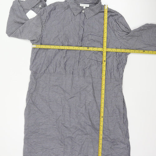Warehouse Women Grey Stripe Shirt Dress UK 16 Collared Long Sleeve