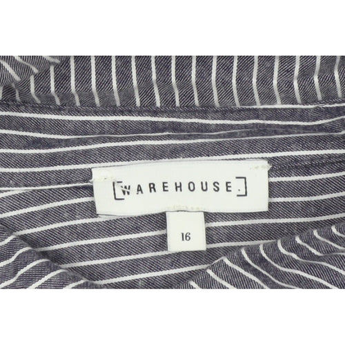 Warehouse Women Grey Stripe Shirt Dress UK 16 Collared Long Sleeve