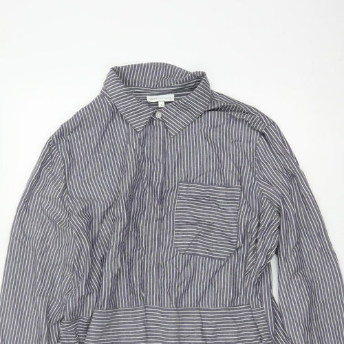 Warehouse Women Grey Stripe Shirt Dress UK 16 Collared Long Sleeve