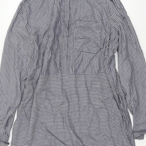 Warehouse Women Grey Stripe Shirt Dress UK 16 Collared Long Sleeve